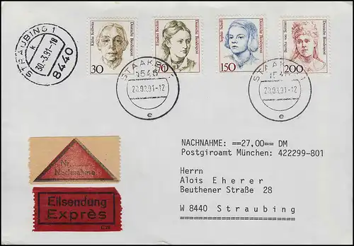 1488ff Frauen u.a. Sophie Scholl - NN-Eil-Brief STAAKEN 28.3.91 nach Straubing 