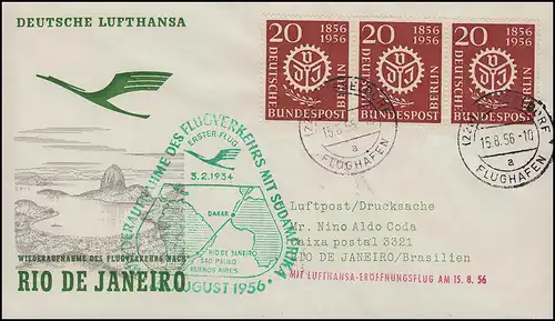 Airpost Lufthansa Vol d'ouverture Düsseldorf / Rio de Janeiro 15. + 17.8.1956