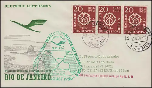 Luftpost Lufthansa Eröffnungsflug Düsseldorf / Rio de Janeiro 15. + 17.8.1956