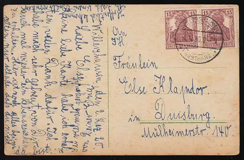 AK No 1418 A.Oehi.L. "Joyeux au revoir" Oeillets sceau, Willershausen 2.12.1920