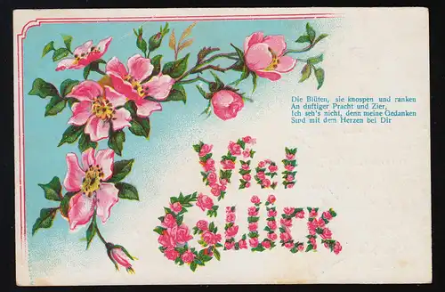 AK "Bonne chance" écriture florale, Les fleurs qu'ils croustillent et. Crefeld 24.11.1906