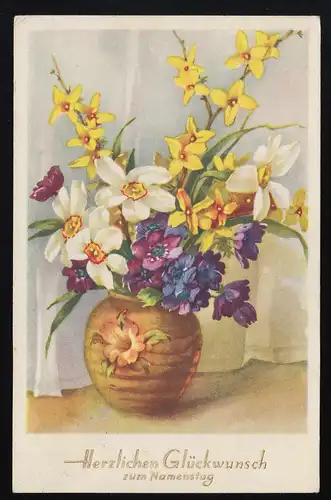 AK Ilo Nr. 2009 Veilchen, Osterglocken, Narzissen, Namenstag, Neukirch 25.4.53