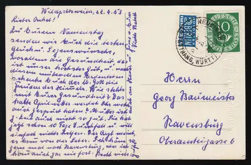 AK Ilo Nr. 2009 Veilchen, Osterglocken, Narzissen, Namenstag, Neukirch 25.4.53