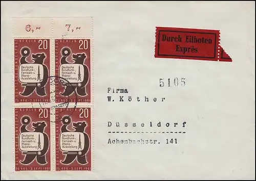 217 Ausstellung Berliner Bär OR-Vbl. MeF Eil-Brief zentrischer Tages-O 11.4.1962
