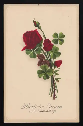 AK H & S B., Strauß dunkelrote Rosen, Namenstag, Gmünd 2.3.1917 nach Ellwangen