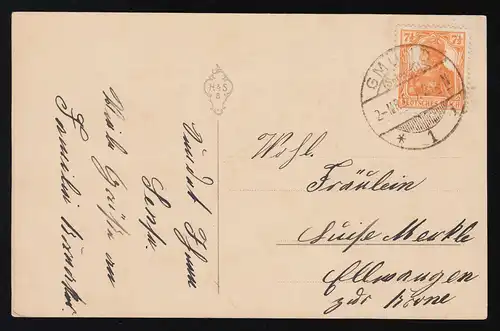 AK H & S B., bouquet Roses rouge foncé, jour du nom, Günd 2.3.1917 vers Ellwangen