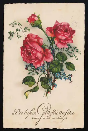 AK K.D. 606 Roses rouges & N'oubliez pas - écrit dans le Nouveau 29.5.1930