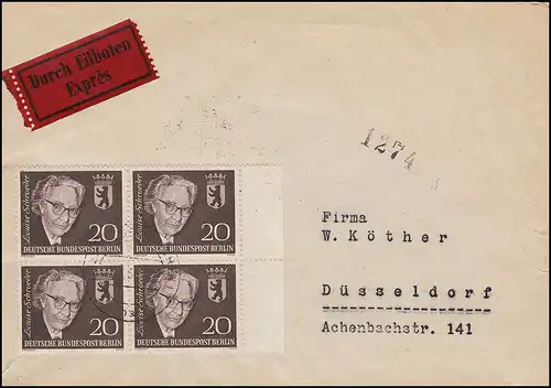 198 Schroeder als Rand-Viererblock auf Eil-Brief zentrischer Tages-O März 1962