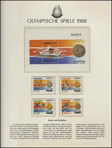 Jeux olympiques 1988 Séoul - Panama, bloc + ensemble, style libre, anneaux, boîtes **