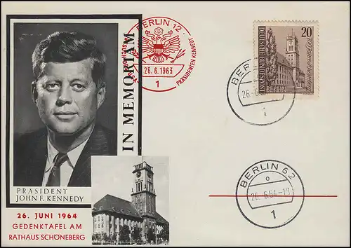 Carte commémorative Visite John F. Kennedy, Schöneberg, BERLIN 62 - 26.6.64