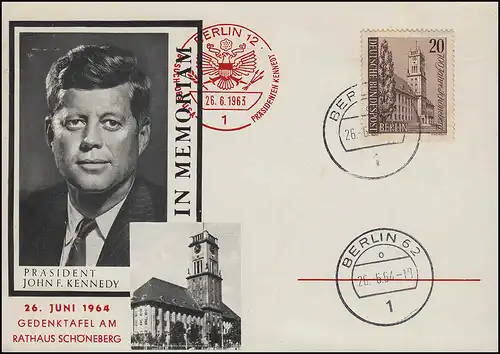 Erinnerungskarte Besuch John F. Kennedy, Schöneberg, BERLIN 62 - 26.6.64