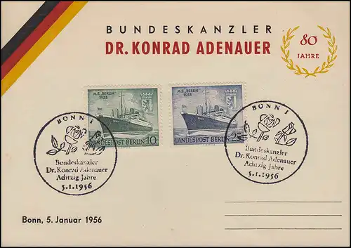 Erinnerungskarte 80. Geburtstag Dr. Konrad Adenauer passender SSt BONN 5.1.1956