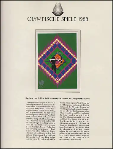 Jeux olympiques 1988 Séoul - Bhoutan, bloc, non-denté, tir à l'arc **