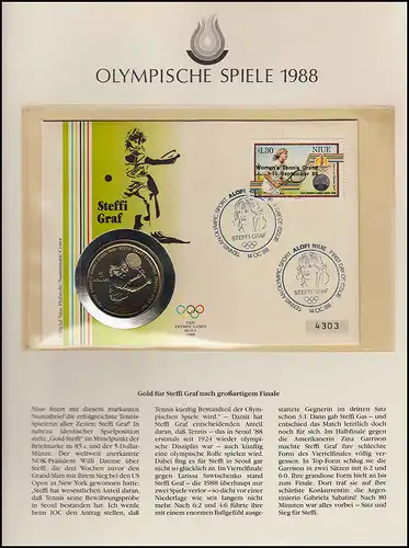 Olympische Spiele 1988 Seoul - Niue Numisbrief Tennis Steffi Graf ALOFI 14.10.88