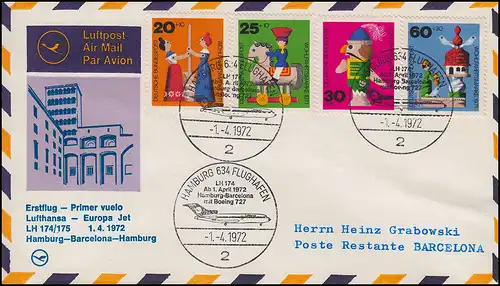 Lufthansa Premier vol LH 174/75 Boeing 727 Europa Jet HAMBURG / BARCELONA 1.4.1972