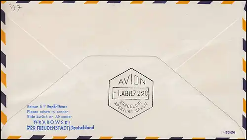 Lufthansa Premier vol LH 174/75 Boeing 727 Europa Jet HAMBURG / BARCELONA 1.4.1972