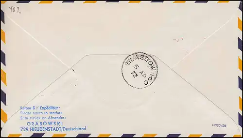 Lufthansa Premier vol LH 074 Boeing 737 FRANKFURT MAIN/ GLASSOW 4/5.4.1972