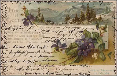 Germania 5 Pf EF sur la carte d'anniversaire de caste-O FALKENHAIN (Bz. LEIPZIG) 3.6.1903