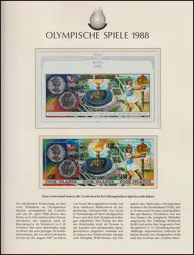 Jeux olympiques 1988 Séoul - Iles Cook, Bloc + Impression Tennis Graf **