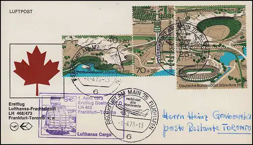 Lufthansa - Cargo Premier vol Boeing 707C LH 468/473 FFM/ TORONTO 1. + 4.4.1973