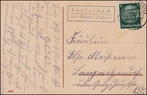 Landpost Lauterbach über OELSNITZ (Vogtland) 20.7.1936 auf AK Geburtstag Strauß