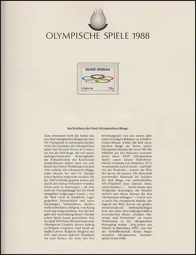 Jeux olympiques 1988 Séoul - Guinée-Bissau, marque, anneaux olympique, **