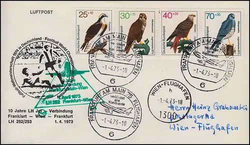 Luftpost Lufthansa 10 Jahre LH 252/253 Jet Verbindung FFM / Wien 1.4.1973