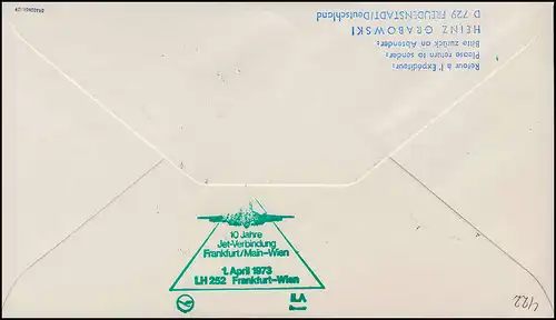 Luftpost Lufthansa 10 Jahre LH 252/253 Jet Verbindung FFM / Wien 1.4.1973