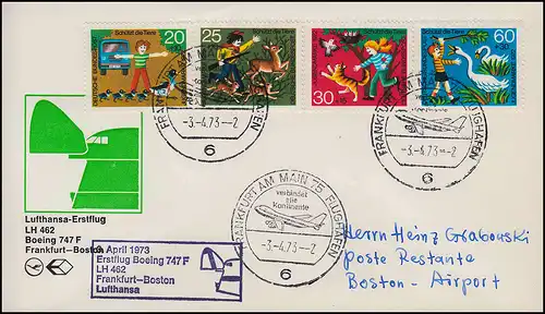 Aéroport Lufthansa Premier vol LH 462 Boeing 747 F, Francfort Main / Boston 3.4.1973