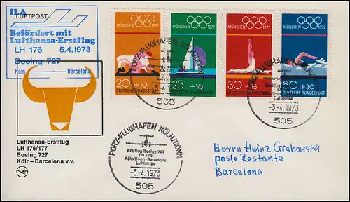 Luftpost Lufthansa Erstflug LH 176/ 177 Boeing 727 Köln /Barcelona 3. + 5.4.1973