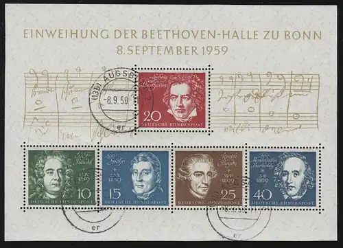 Bloc 2 Beethoven 1959, jour - cachet du premier jour 8.9.1959