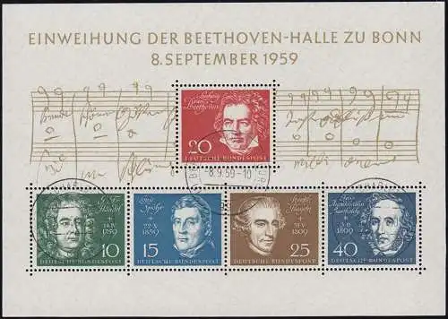 Bloc 2 Beethoven 1959, jour - cachet du premier jour 8.9.1959