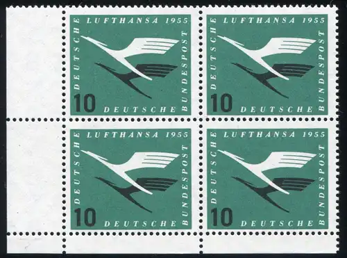 206VbI Lufthansa 10 Pf  ER-Viererblock PLF I (BPP-geprüft) und PLF Kerbe im U **