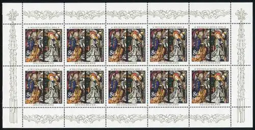 1831 Weihnachten 80 Pf. - 10er-Bogen mit PLF Strich in der 8 der 80, Feld 9 **