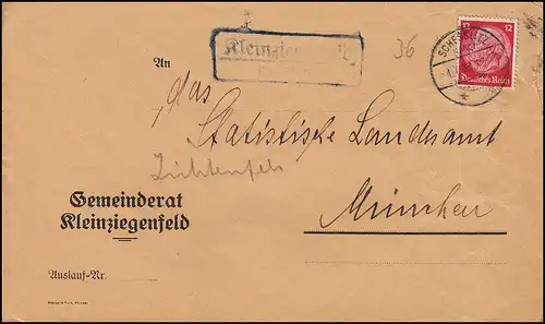 Landpost Kleinziegenfeld über SCHESSLITZ 4.7.1934 Brief Statistisches Landesamt