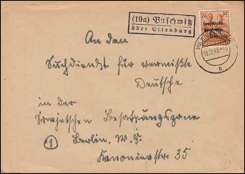 Post de campagne 19a Paschwitz sur EILENBURG 19.10.1948 sur lettre SBZ