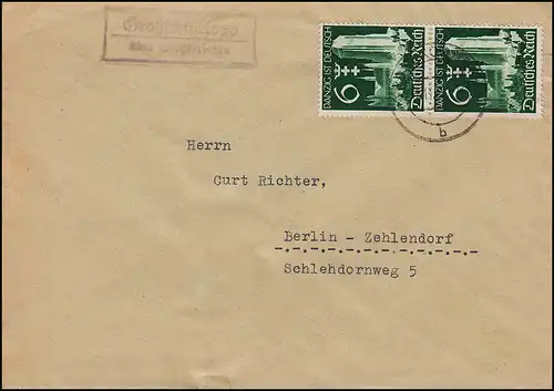 Landpost Grossschkorlopp sur GROSKOrbeTHA 1939 Lettre d'agent administratif à Berlin