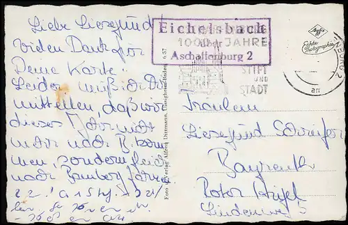 Landpost Eichelsbach über ASCHAFFENBURG 2 AK Eichelsbach Orts Ansichten um 1957