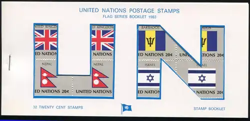UNO New York AIDIP-Edition Flaggen-Markenheftchen 1983 Nummer 4B (weiß) ** 