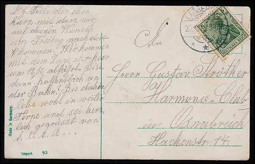AK Roses Bonne chance "Tu manques d'espoir" Retourne, Ladbergen 25.5.1913