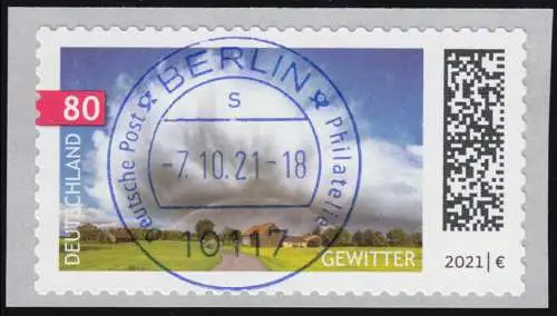 3617 Gewitter, selbstklebend, UNGERADE Nummer, ET-O BERLIN 7.10.21