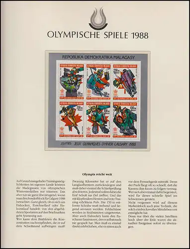 Jeux olympiques 1988 Calgary - Madagascar, 1 petit arc de biathlon, hockey sur glace **