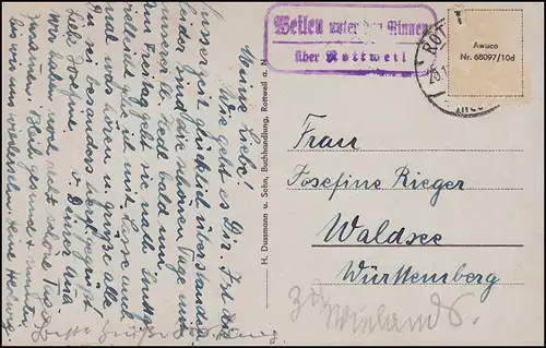 Pays-post Continuez à travers les rainures sur ROTTWEIL vers 1950 AK Vue de la ville Rottweil