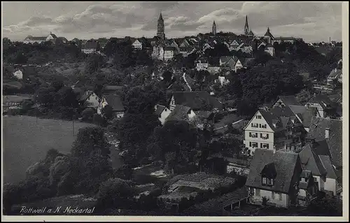 Pays-post Continuez à travers les rainures sur ROTTWEIL vers 1950 AK Vue de la ville Rottweil