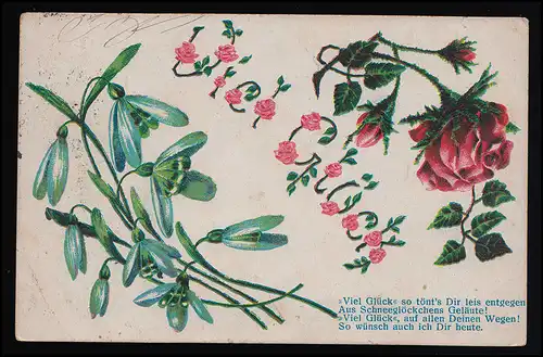 AK No 5006 BONJOUR Roses, Boucle de neige Vers, couru vers le 19.10.1900