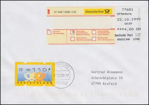 3.2 Posthörner 110 auf EPOS-Übergabe-Einschr. 400 Pf ET-O Offenburg 22.10.99
