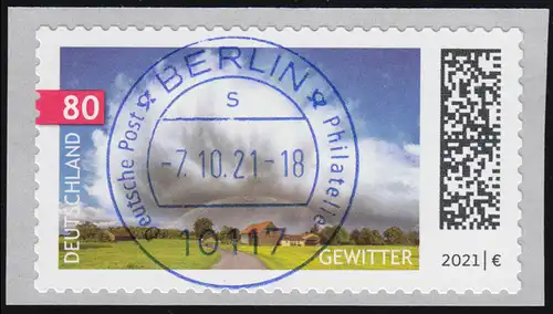 3617 Gewitter, selbstklebend, mit GERADER Nummer, ET-O der VS Berlin 7.10.21