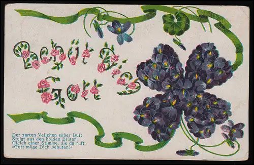 AK No 5029 Aimez-vous Dieu violette Roses Fleurs Verset Poème HÖNTROP 13.2.1912