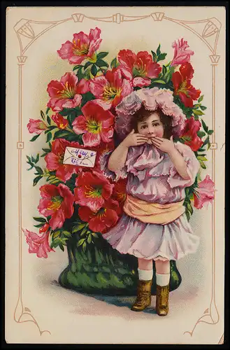 AK 3357 Filles devant des fleurs rouges jette des mains de coussin, Alexandrie 11.1.1910
