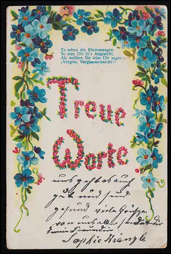 AK N'oublie pas, paroles fidèles, verset, poème LECHHAUSEN/ MOETINGEN 20.6.1907